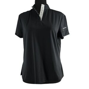 Jamie Sadock golf shirt polo mock neck stud detail black short sleeve sz M
